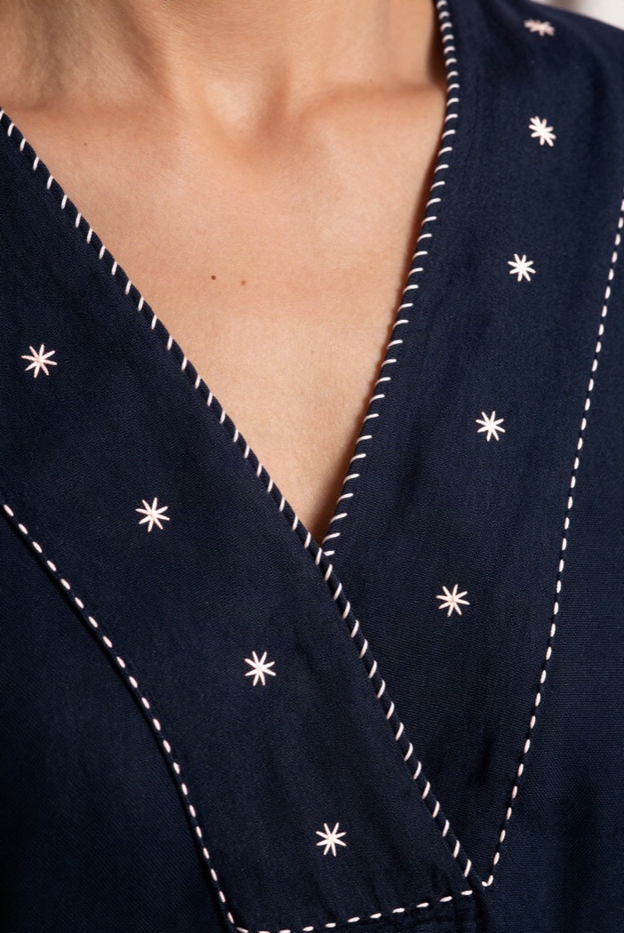 Embroidered Neckline Cotton Linen Blend Dress product image 2
