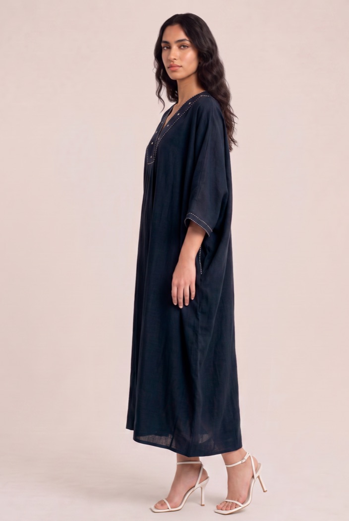 Embroidered Neckline Cotton Linen Blend Dress product image 3