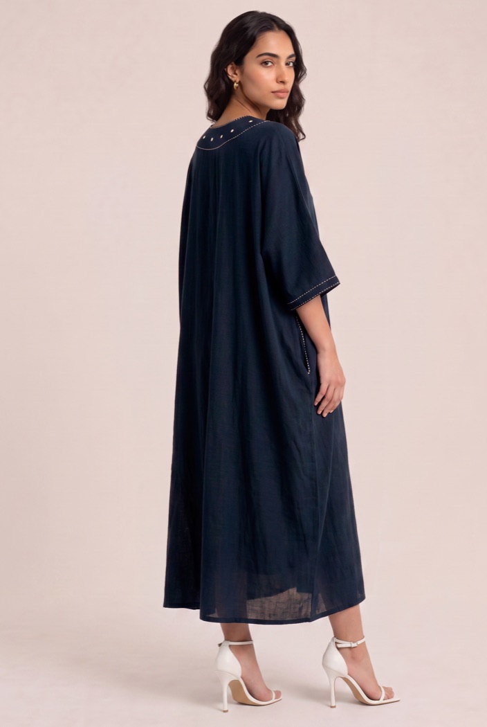 Embroidered Neckline Cotton Linen Blend Dress product image 4