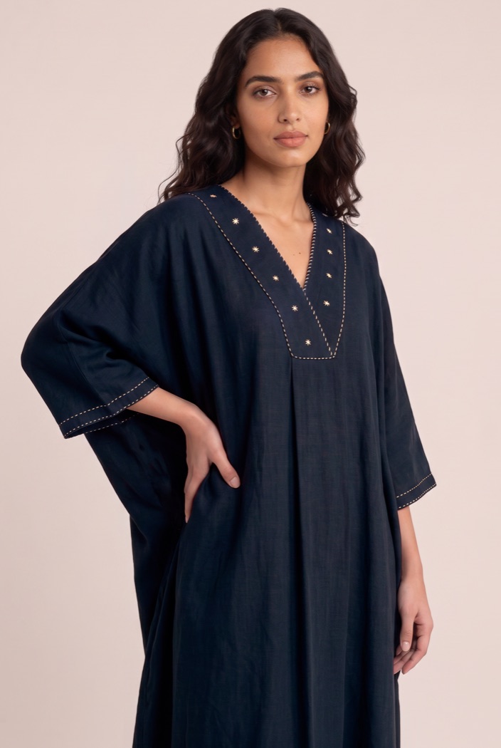 Embroidered Neckline Cotton Linen Blend Dress product image 3