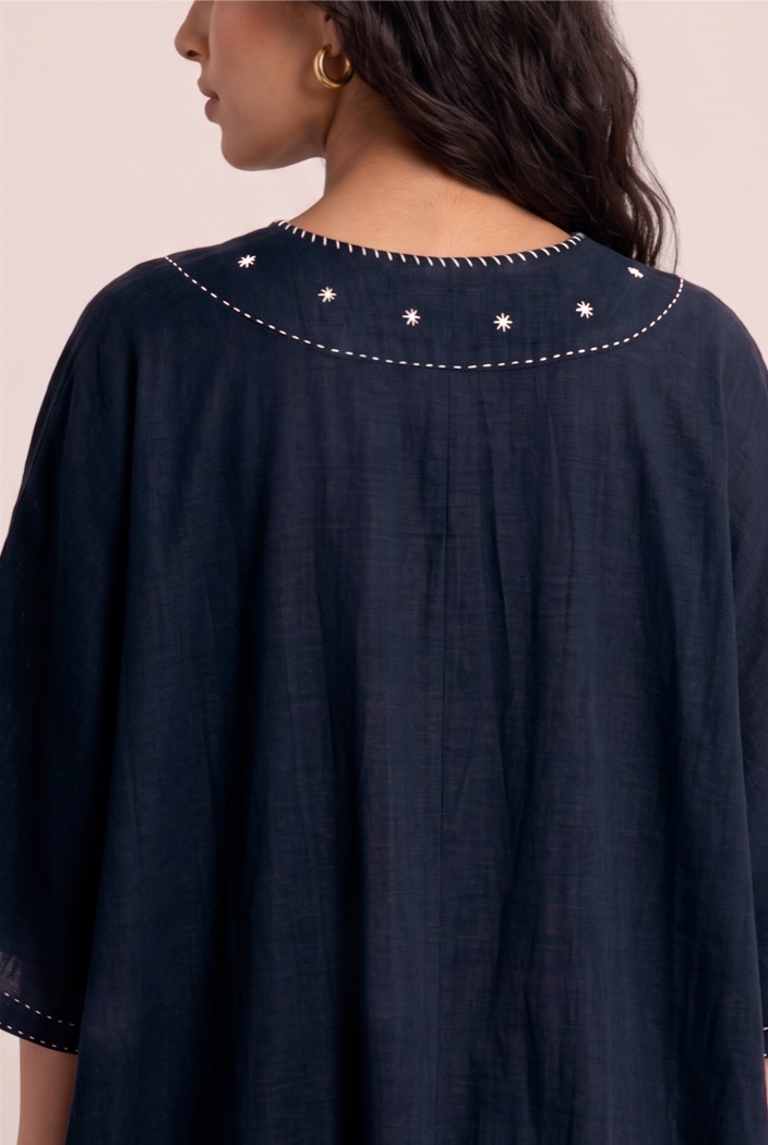 Embroidered Neckline Cotton Linen Blend Dress product image 1