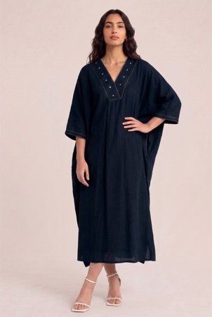 Embroidered Neckline Cotton Linen Blend Dress product image 1