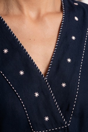 Embroidered Neckline Cotton Linen Blend Dress product image 2