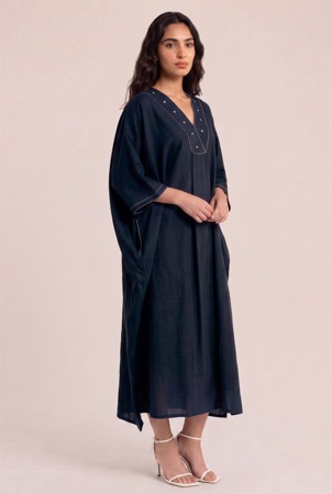 Embroidered Neckline Cotton Linen Blend Dress product image 2