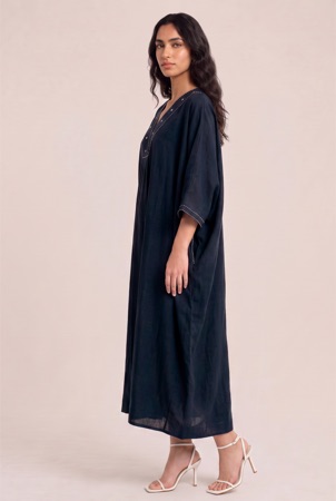 Embroidered Neckline Cotton Linen Blend Dress product image 3