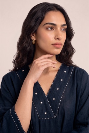 Embroidered Neckline Cotton Linen Blend Dress product image 4